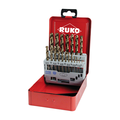 Set of drill bits in a case