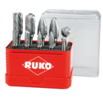 Set of metal cutting burrs in red case