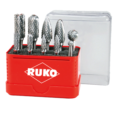 Set of metal cutting burrs in red case