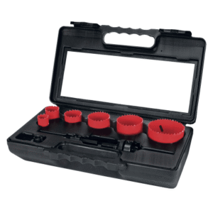Hole saw kit in a protective case