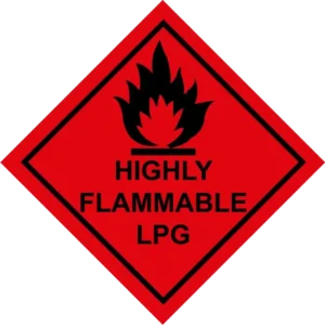 Warning sign for highly flammable LPG.