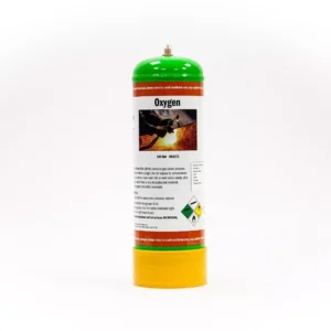 Oxygen gas cylinder with safety instructions.