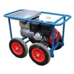 Portable generator with four wheels and engine