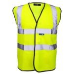 Bright yellow safety vest with reflective stripes.