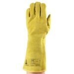 Yellow protective glove for safety and durability.