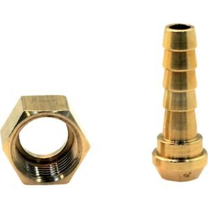 Brass hose connector and nut for plumbing.