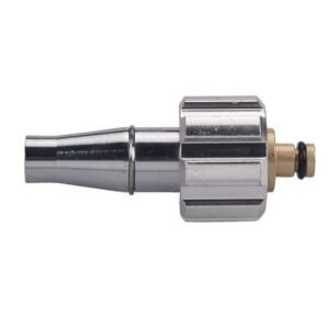 Shiny metal air tool connector for inflating tires.