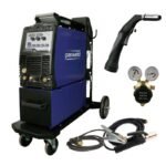 Professional welding machine with accessories and gauges.