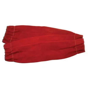 Red fabric sleeves with gathered ends.