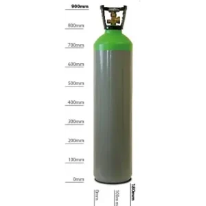 Tall gas cylinder with measurement markings.