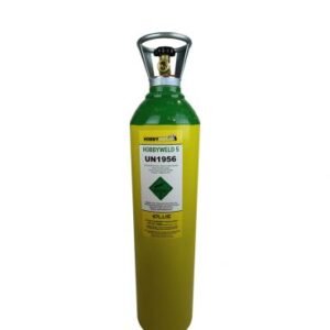 Green and yellow gas cylinder labeled HOBBYWELD 5