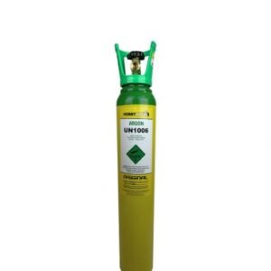 Green argon gas cylinder labeled UN1006