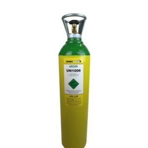 Argon gas cylinder with safety label