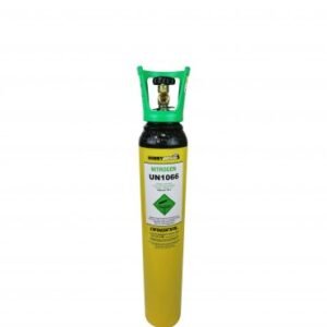 Yellow nitrogen gas cylinder with safety valve