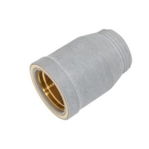 Metal pipe fitting with threaded ends.