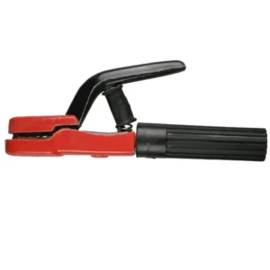 Red and black hand tool for gripping objects.