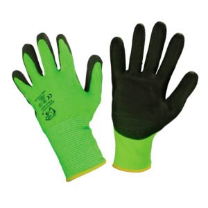 Bright green gardening gloves for protection and grip