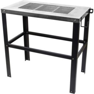 Metal barbecue grill table with black legs.