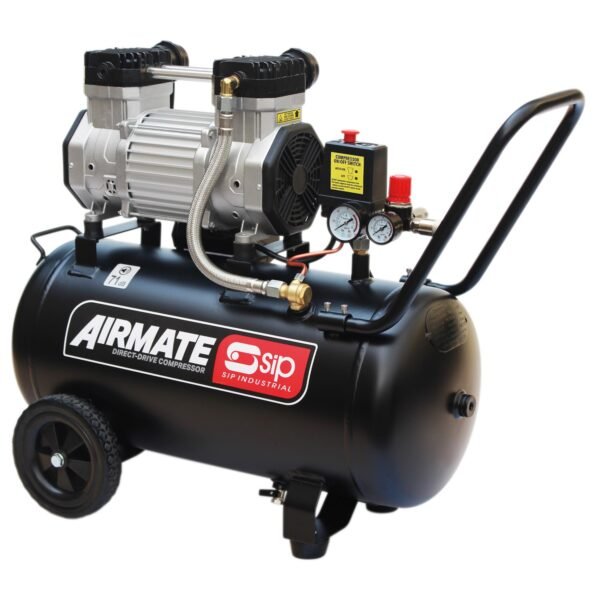 AIRMATE direct-drive air compressor with gauges.