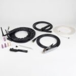 Welding accessories including cables and tools.