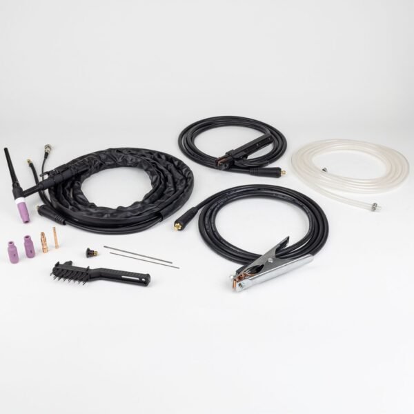 Welding accessories including cables and tools.