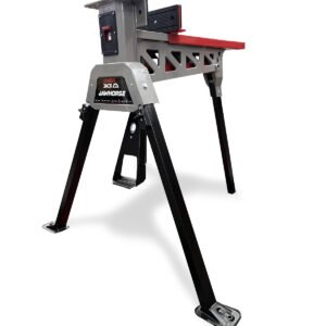 Portable woodworking sawhorse for various projects.