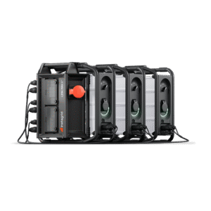 Four portable power stations lined up together.