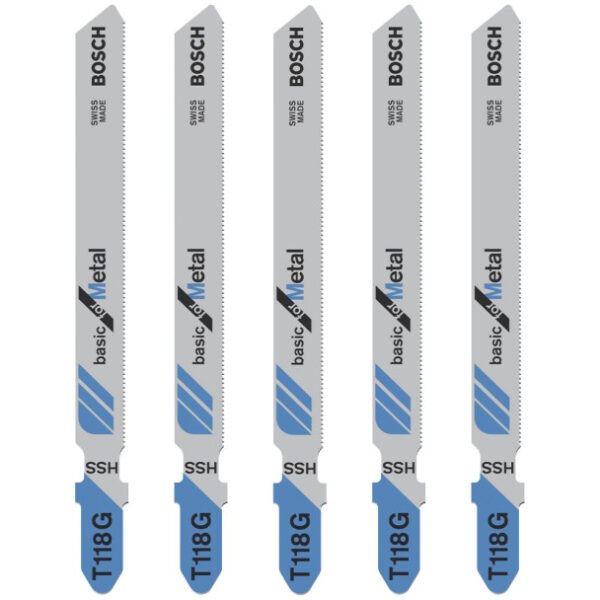 Five metal saw blades by Bosch.