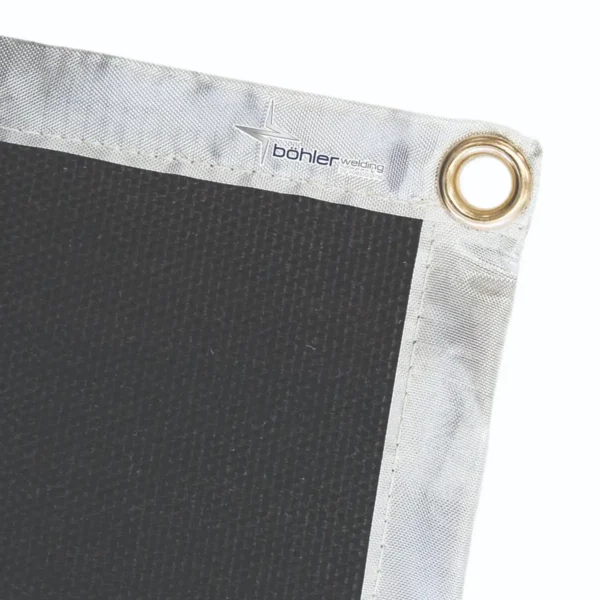 Close-up of a black welding banner corner.