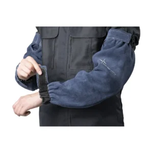 Person adjusting the cuff of a work jacket.