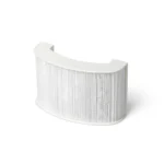 White air filter with curved design.