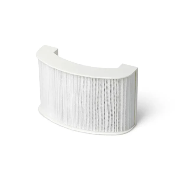 White air filter with curved design.