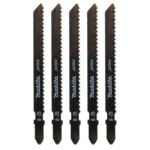 Five Makita saw blades for woodworking projects.