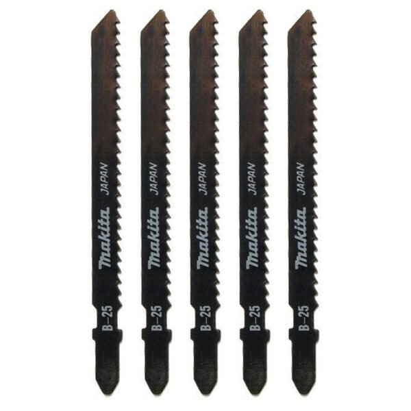 Five Makita saw blades for woodworking projects.