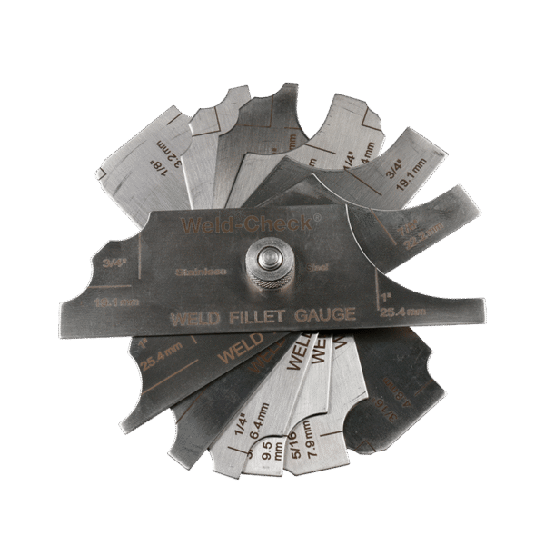 Weld fillet gauge showing different measurement sizes.