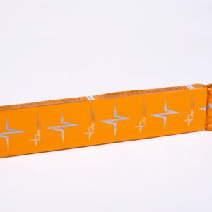 Bright orange packaging of a snack bar.