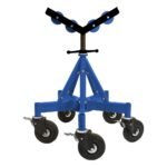 Blue mobile tool stand with wheels.