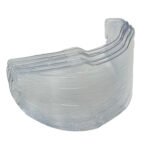 Stack of transparent face shields for protection.