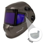 Protective welding helmet with tinted visor.