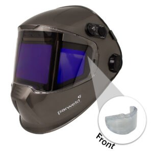 Protective welding helmet with tinted visor.