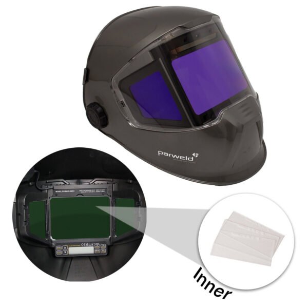 Protective welding helmet with adjustable dark lenses
