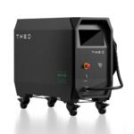 Black cart laser machine on wheels.