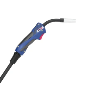Blue welding gun with black cable.