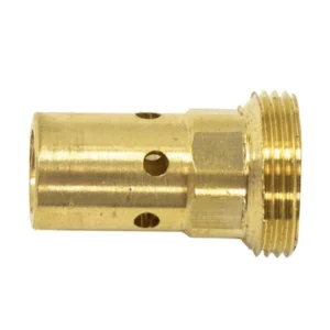 Brass nozzle for plumbing or irrigation use.