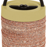 Coiled rope in a sturdy container.