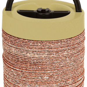 Coiled rope in a sturdy container.