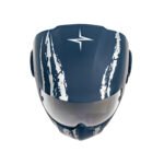 Blue and white racing helmet with visor