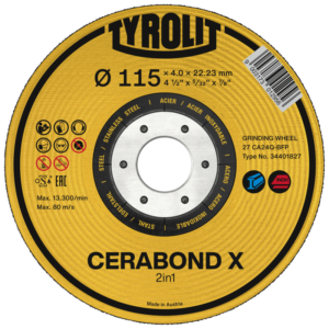 Cerabond X grinding wheel for metalworking.