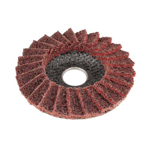 A red abrasive flap disc for grinding