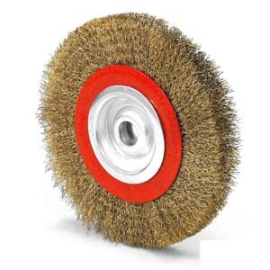Circular brass wire brush wheel with red hub